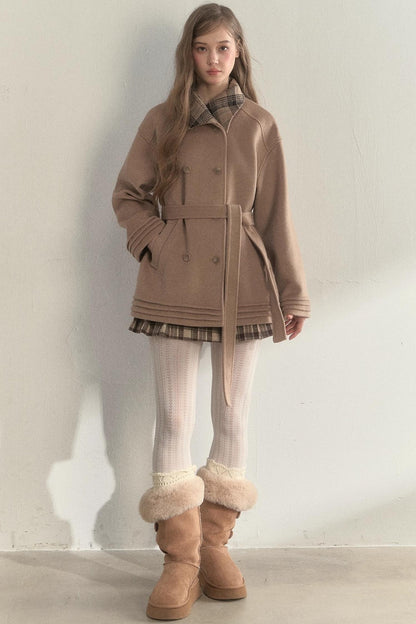Plaid Double-Breasted Wool Coat