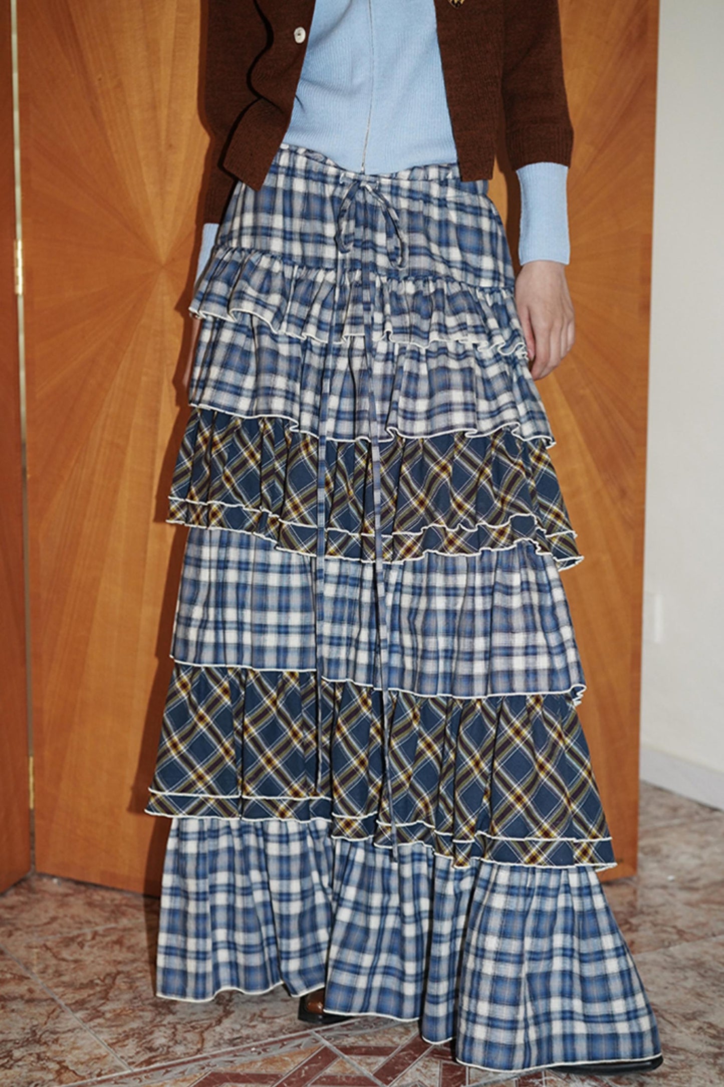 Western Retro Cotton Cake Maxi Skirt