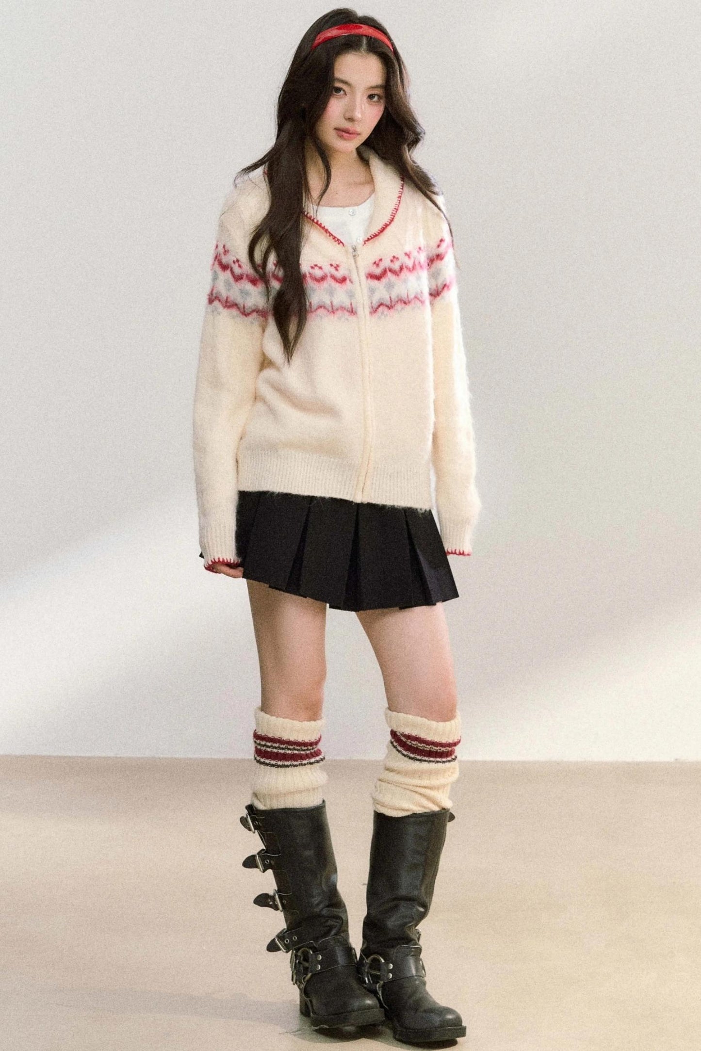 Lapel Twist Fair Knit Cardigan