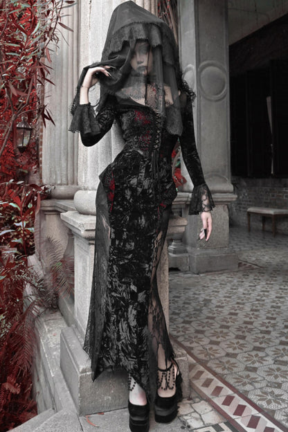 Crimson Blood Velvet Fishtail Dress