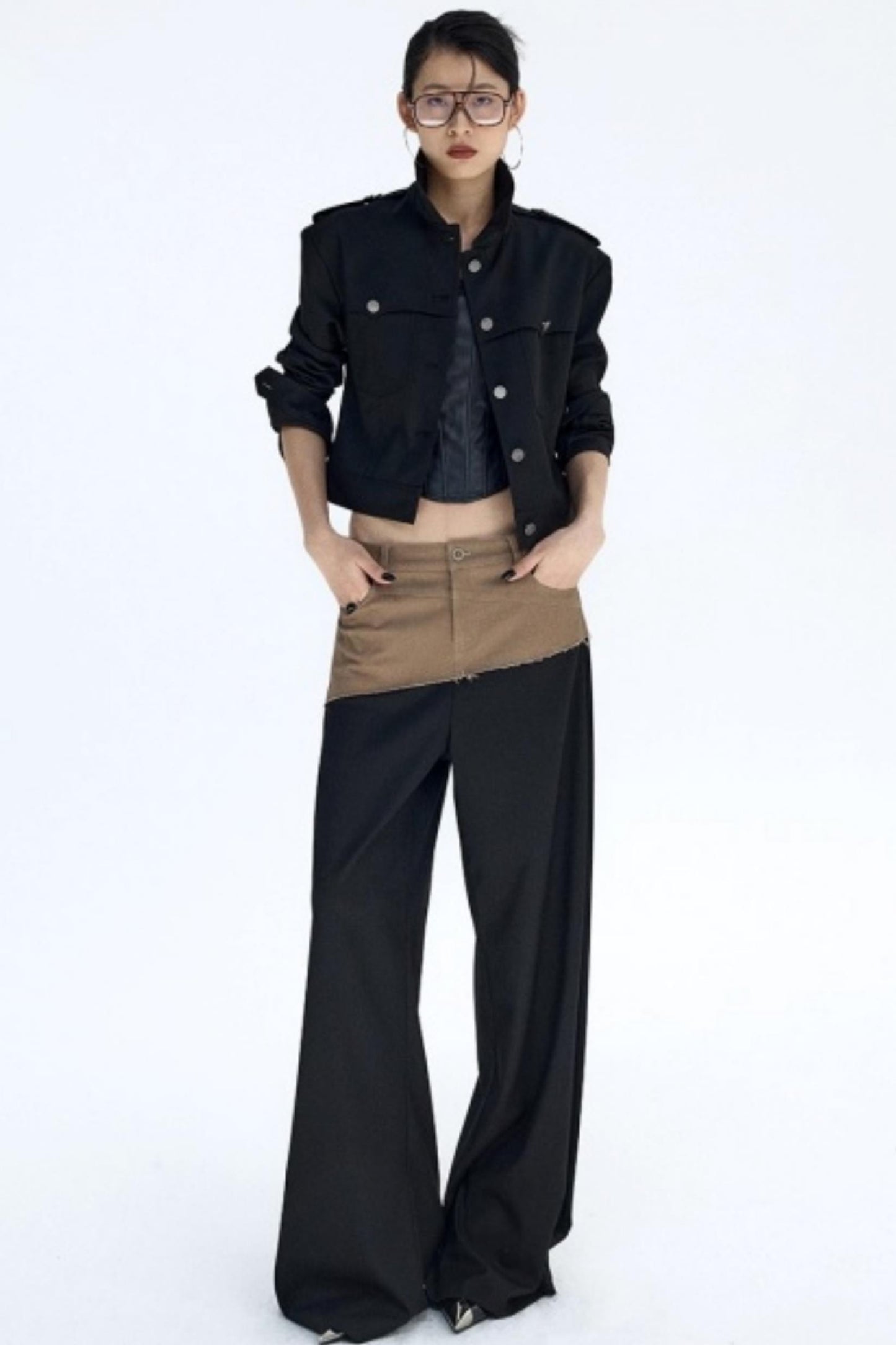 Diagonal Color-Blocking Workwear Pants