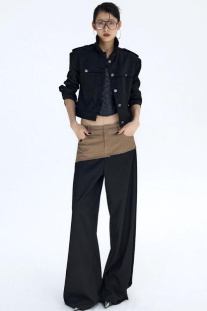 Diagonal Color-Blocking Workwear Pants