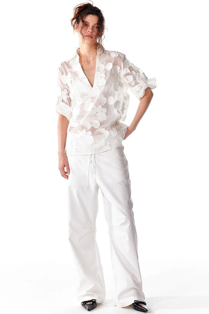 Organza V-Neck Pullover Top