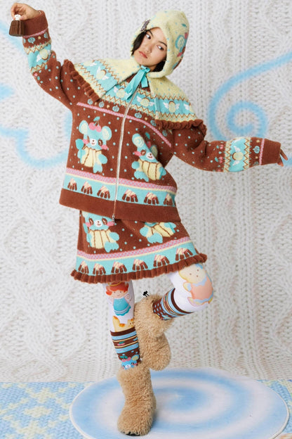 Yellow Bear Knitted Cape Hat