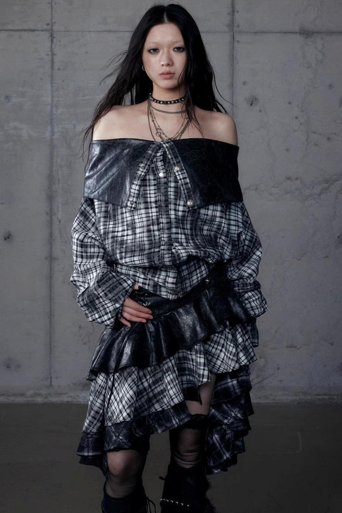 Dark Plaid Leather Top