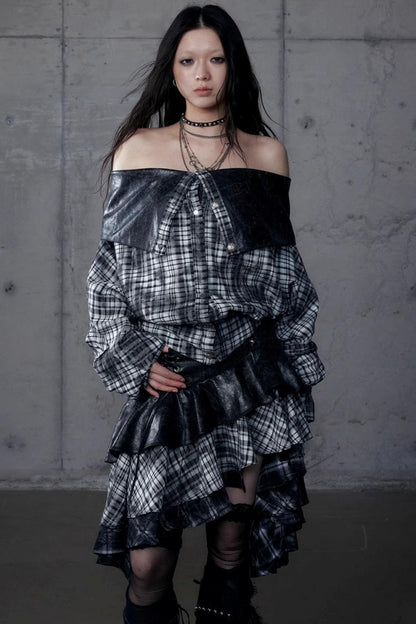 Dark Plaid Leather Top