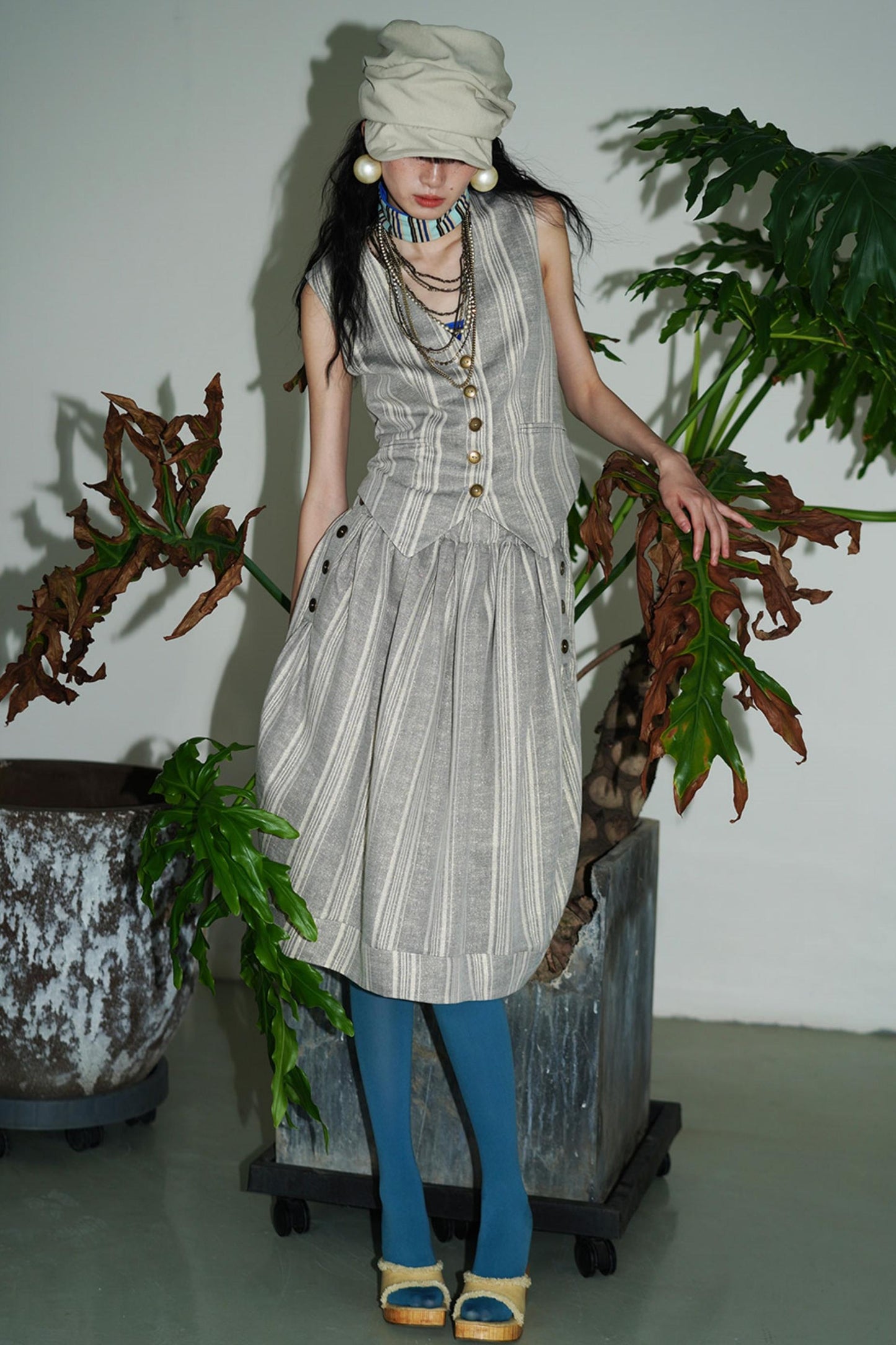 Slim Vintage Linen Layered Vest