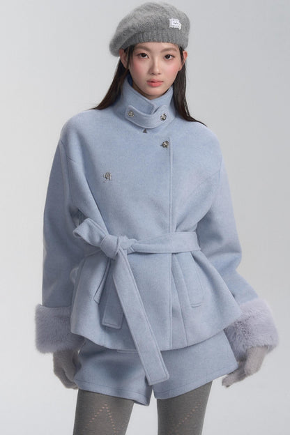 Elegant Stand Collar Tweed Coat Set-Up