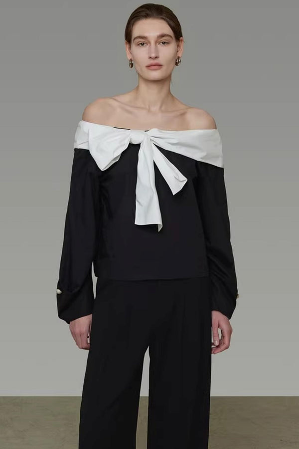 Color-Blocked Off-Shoulder Shirt