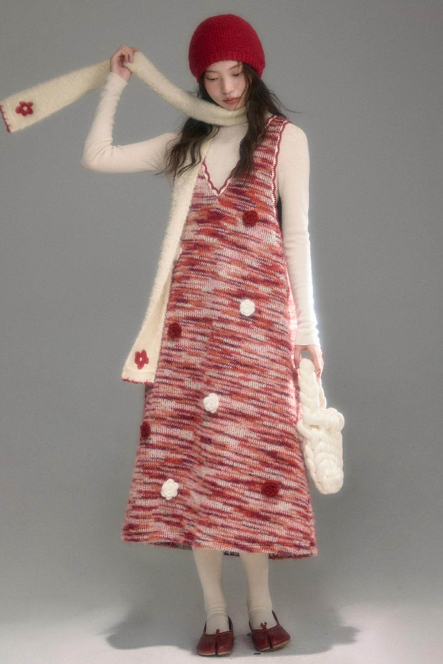 Red Vintage Crochet V-Neck Vest Dress