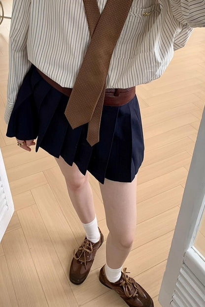 Double Waist Pleated Skirt