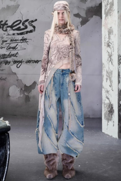 Beaded V-Neck Ruffled Skin Top