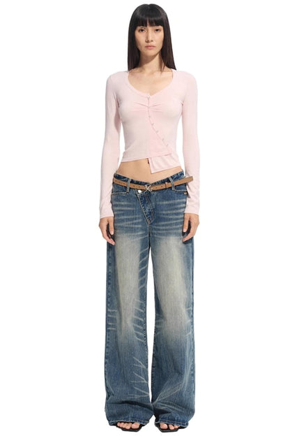 Blue Silk Asymmetrical Knit Top