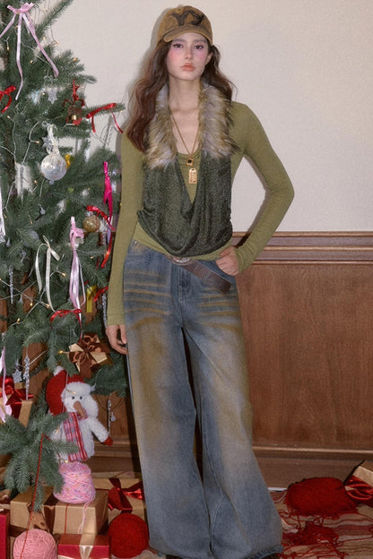 Vintage Smeared Denim Pants