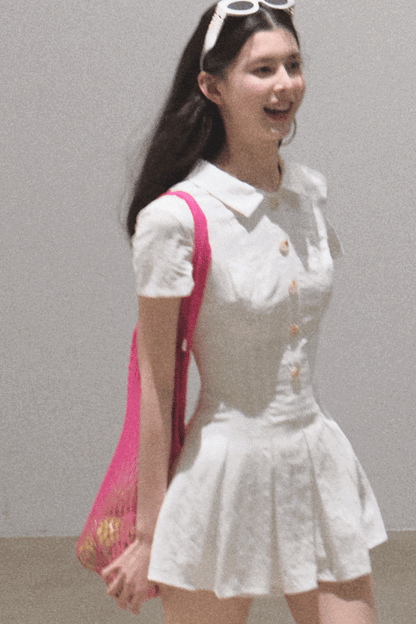 Pleated Textured Shirt Dress