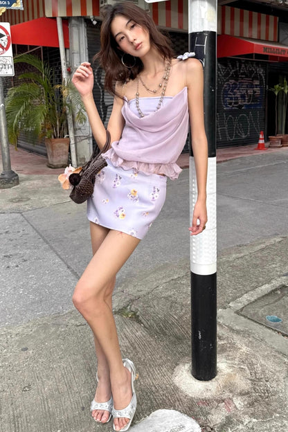 Silk Halter Top & Skirt Set-Up