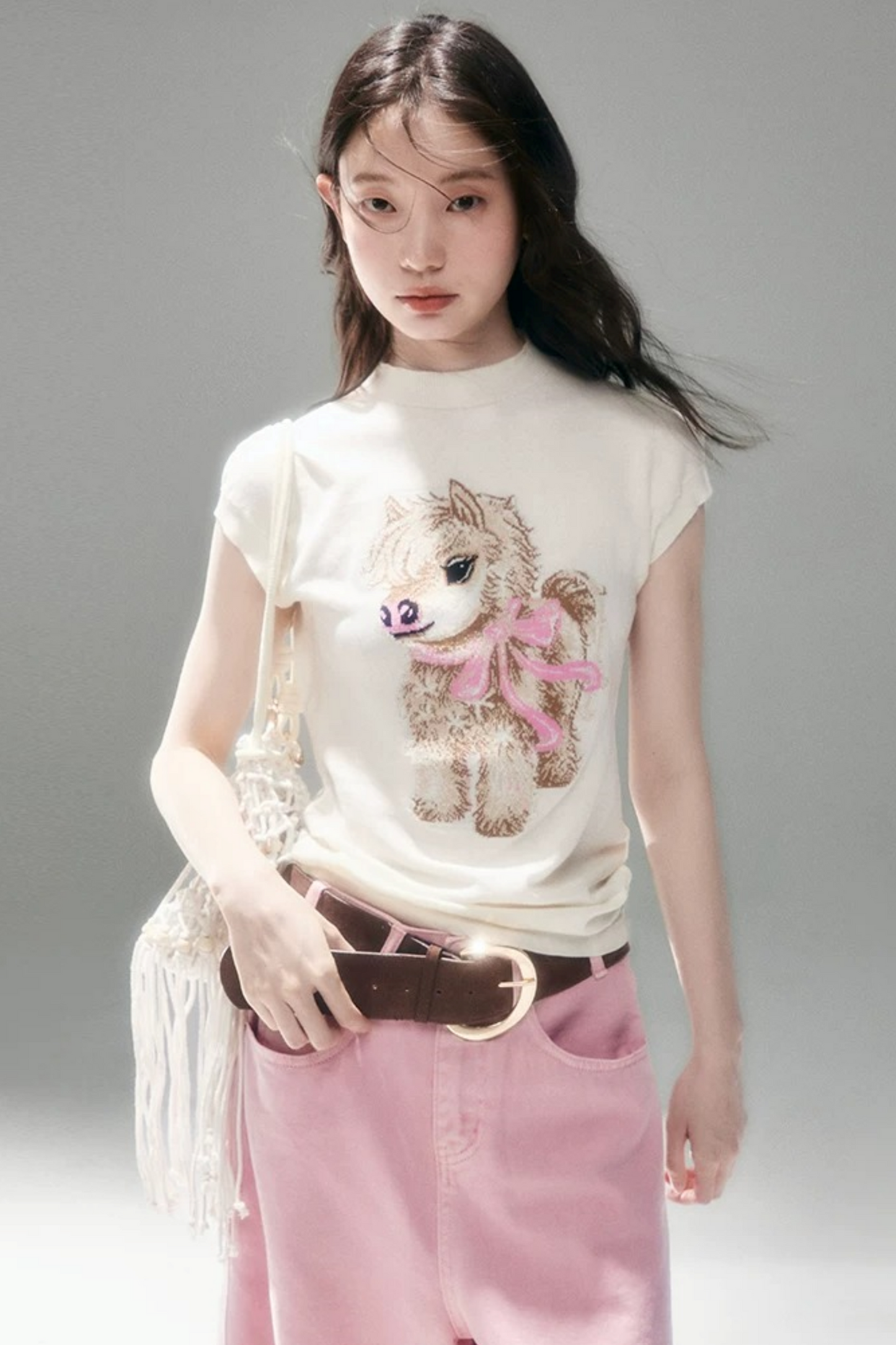 Bow-Tie Jacquard Cotton T-Shirt Set-Up