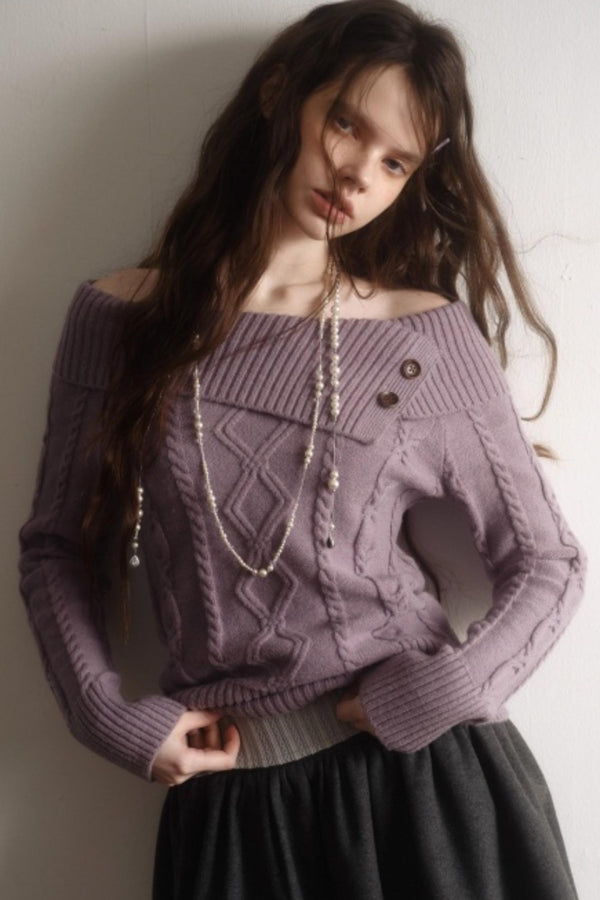 Artist Original Wool Off-Shoulder Sweater