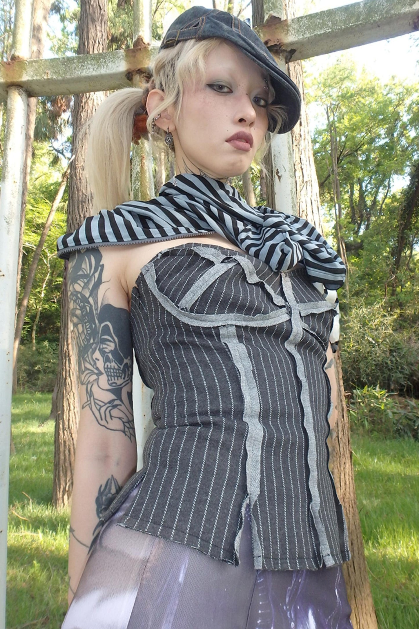 Illusion Stripe Drawstring Bustier Top