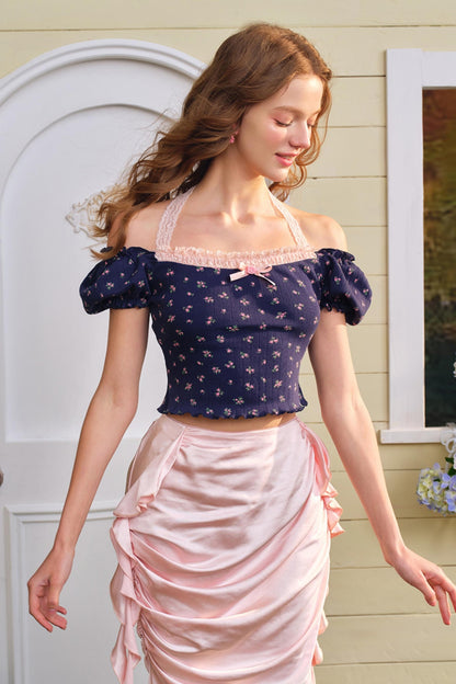 Floral One-Shoulder Top & Skirt Set-Up