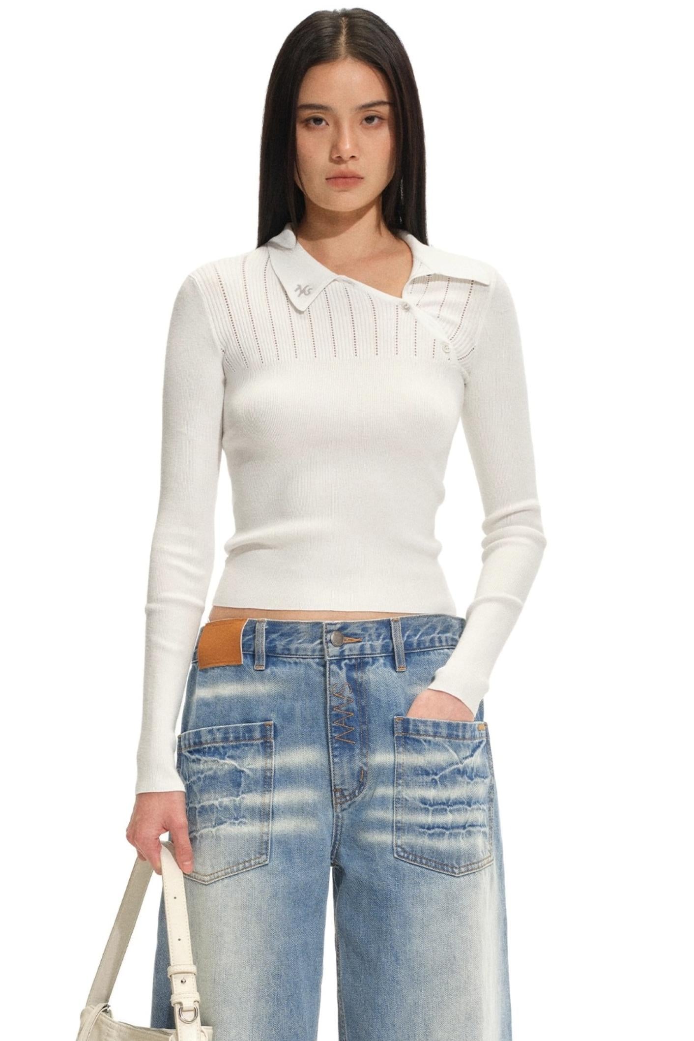 Diagonal Placket Knit Top