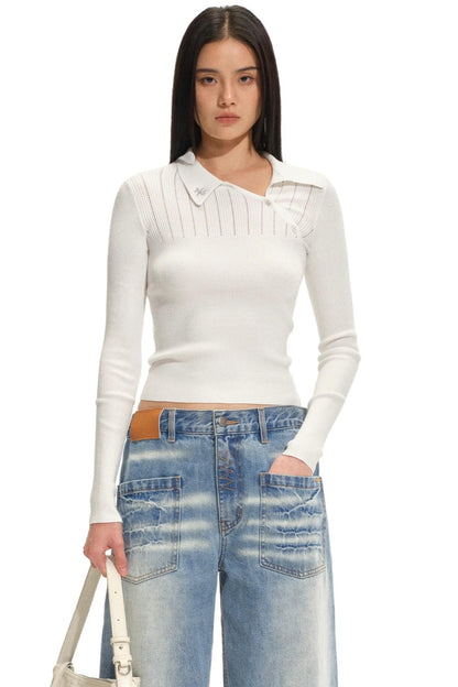 Diagonal Placket Knit Top