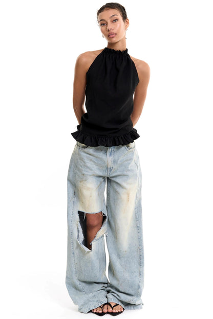 Wool Halterneck Ruffle Camisole Top