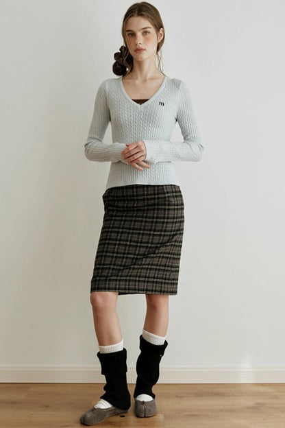 Retro Bias-Cut Plaid Skirt