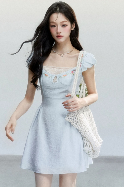 Summer Lace Embroidered Short Dress
