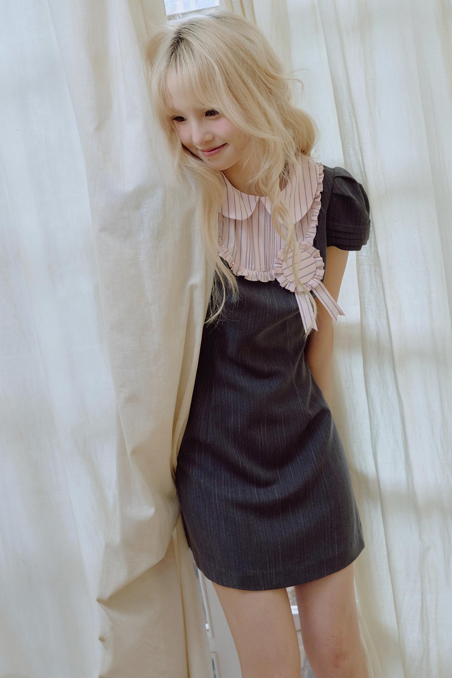 Pink Pleated Lace Suit Dress