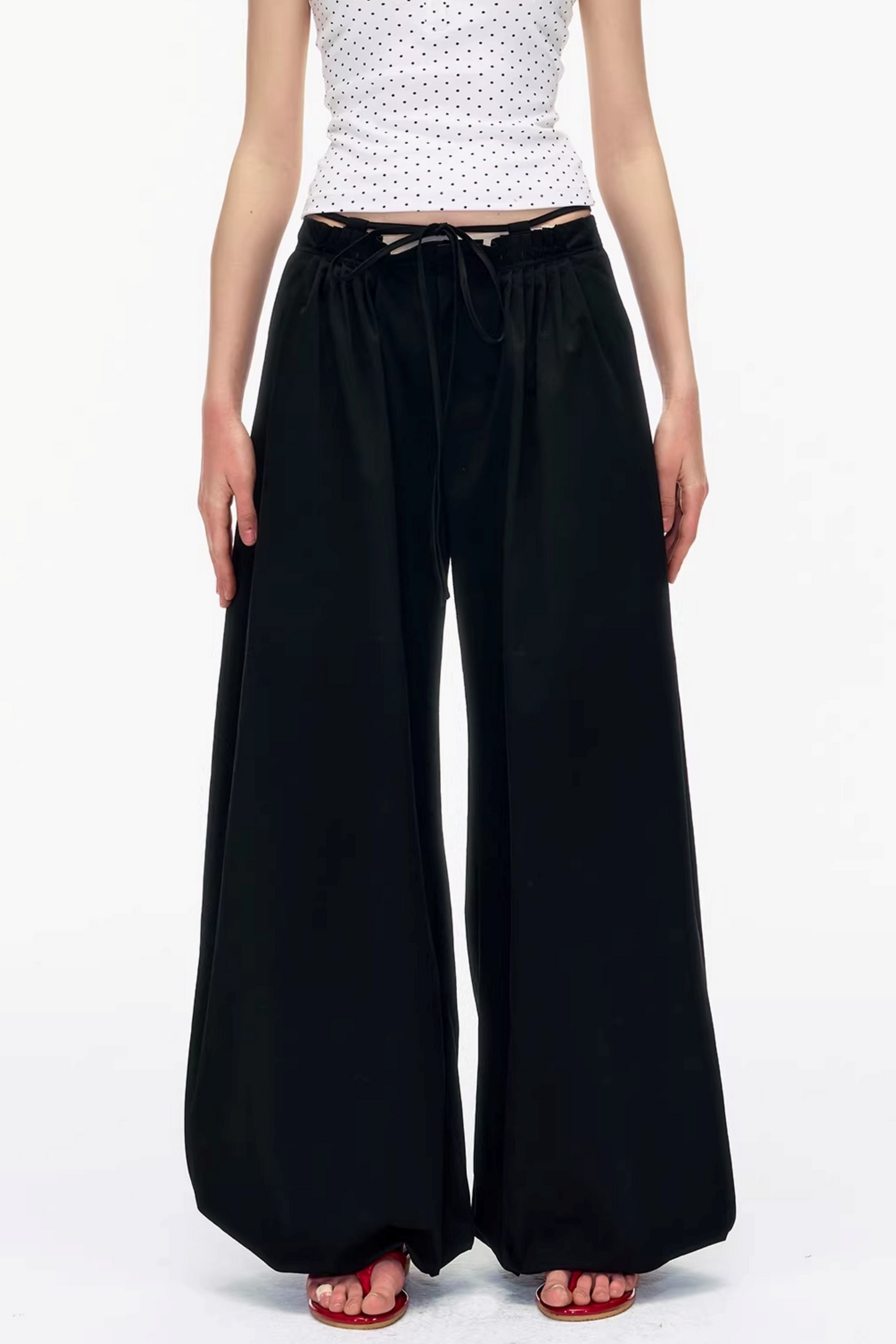Waist Ruched Wide-Leg Pants
