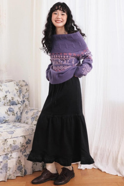 Dark Night Lace Denim Skirt