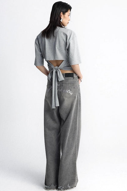 Pinch-Pleated Cut-Out Short Sleeve Summer Top