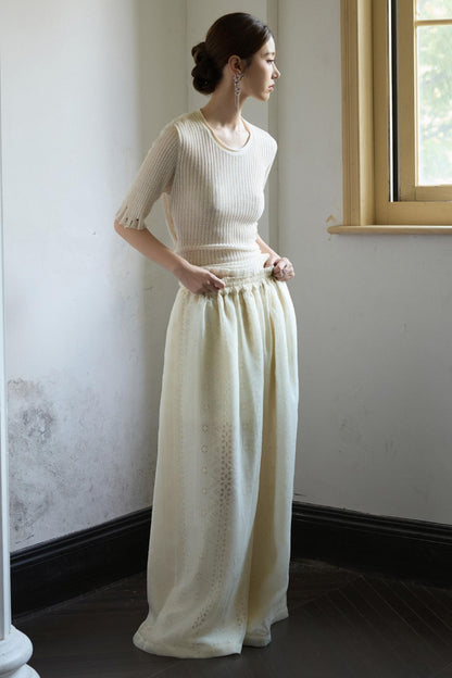 Beige Wide Leg Trousers