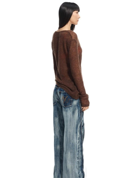 Alpaca Knit Layered V-Neck Long Sleeve Top