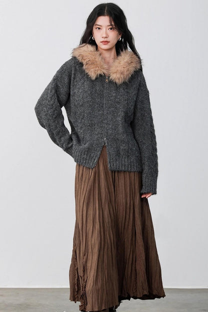 Fog Gray Fur Collar Hooded Jacket