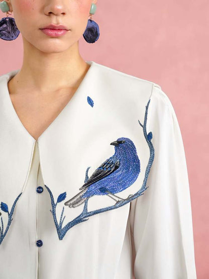 Blue Bird Embroidery Blouse