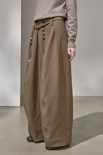 Button Pleated Cargo Pants