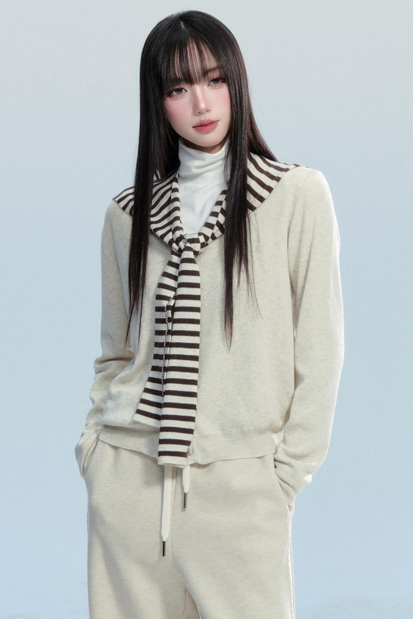 Striped Knitted Shawl Top