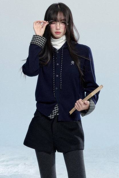 Plaid Patchwork Hooded Top