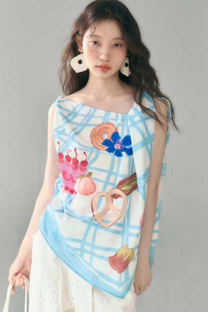 Square Plaid Print Satin Skirt Set-Up