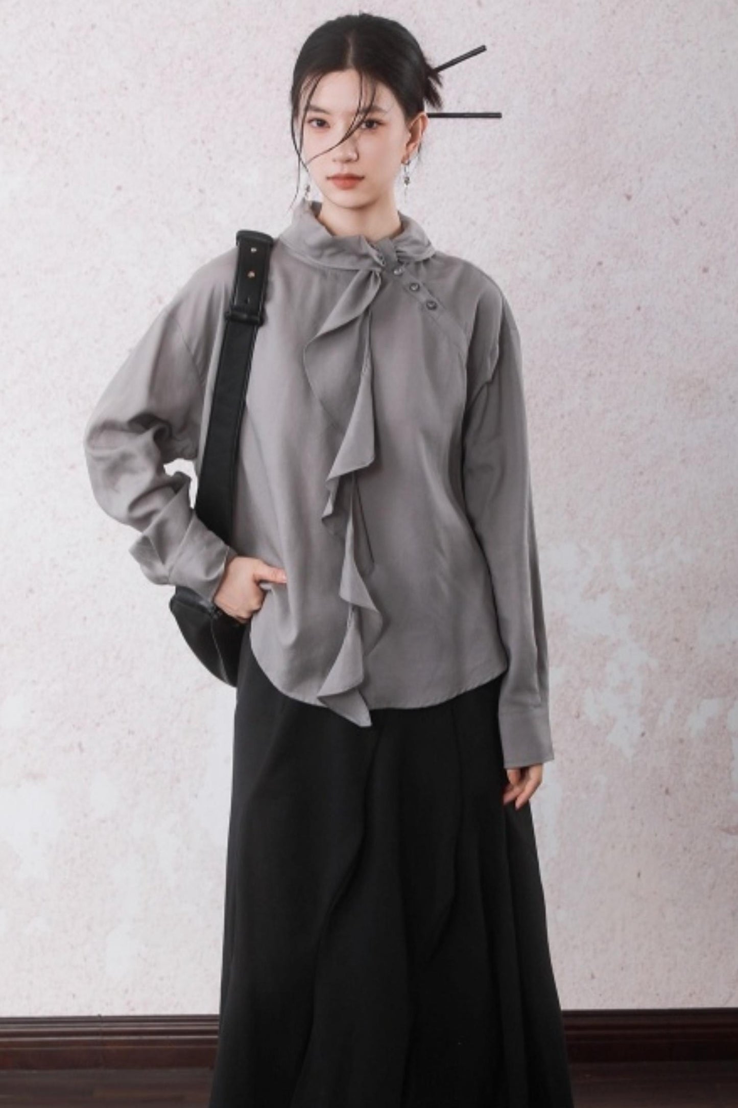 Silk Linen Ruffle Shirt