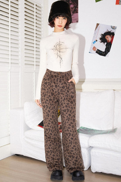 Elegant Leopard Straight Pants