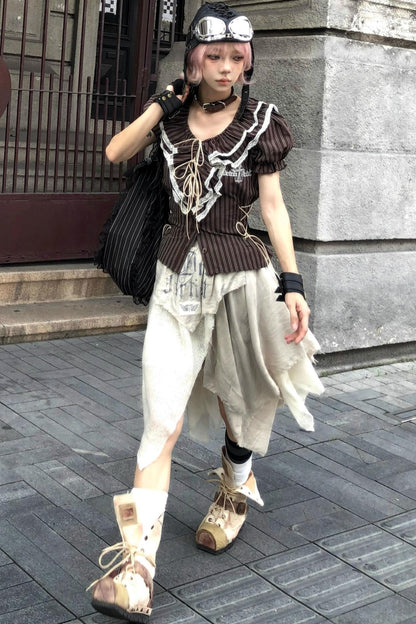 Fungus Edge Puff Sleeve Short Shirt