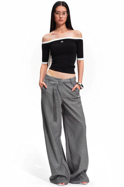 Off-Shoulder Contrast Knit Top