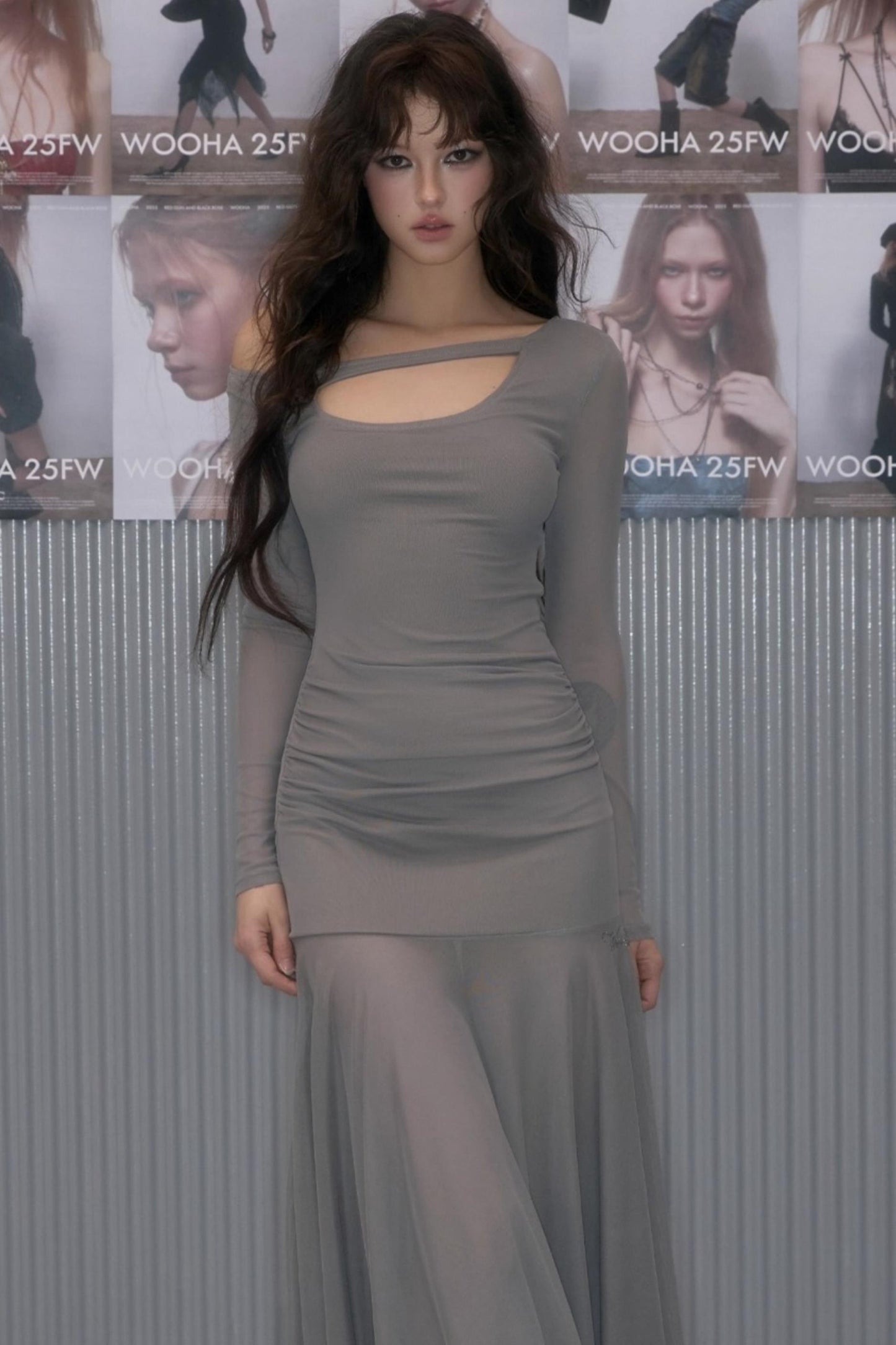 Hollow Collar Inner Spliced Long Dress