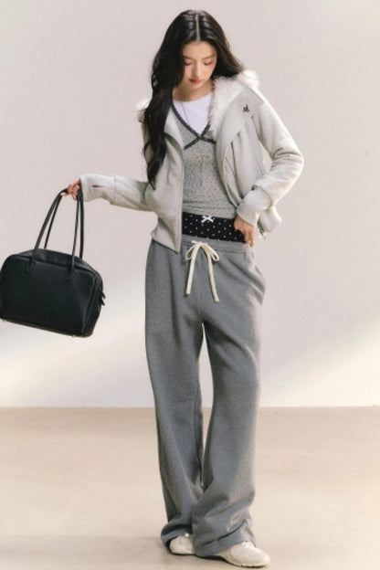 Grey Wind Fur Collar Jacket