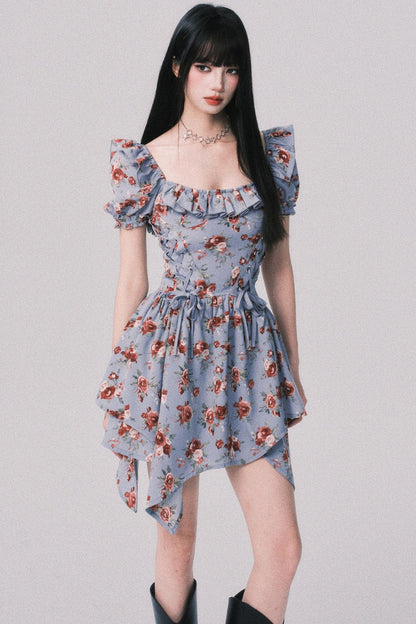 Asymmetrical Bubble Sleeve Dress