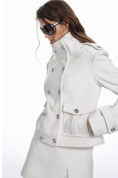 Classic High-Necked Black Woolen Skirt Set-Up