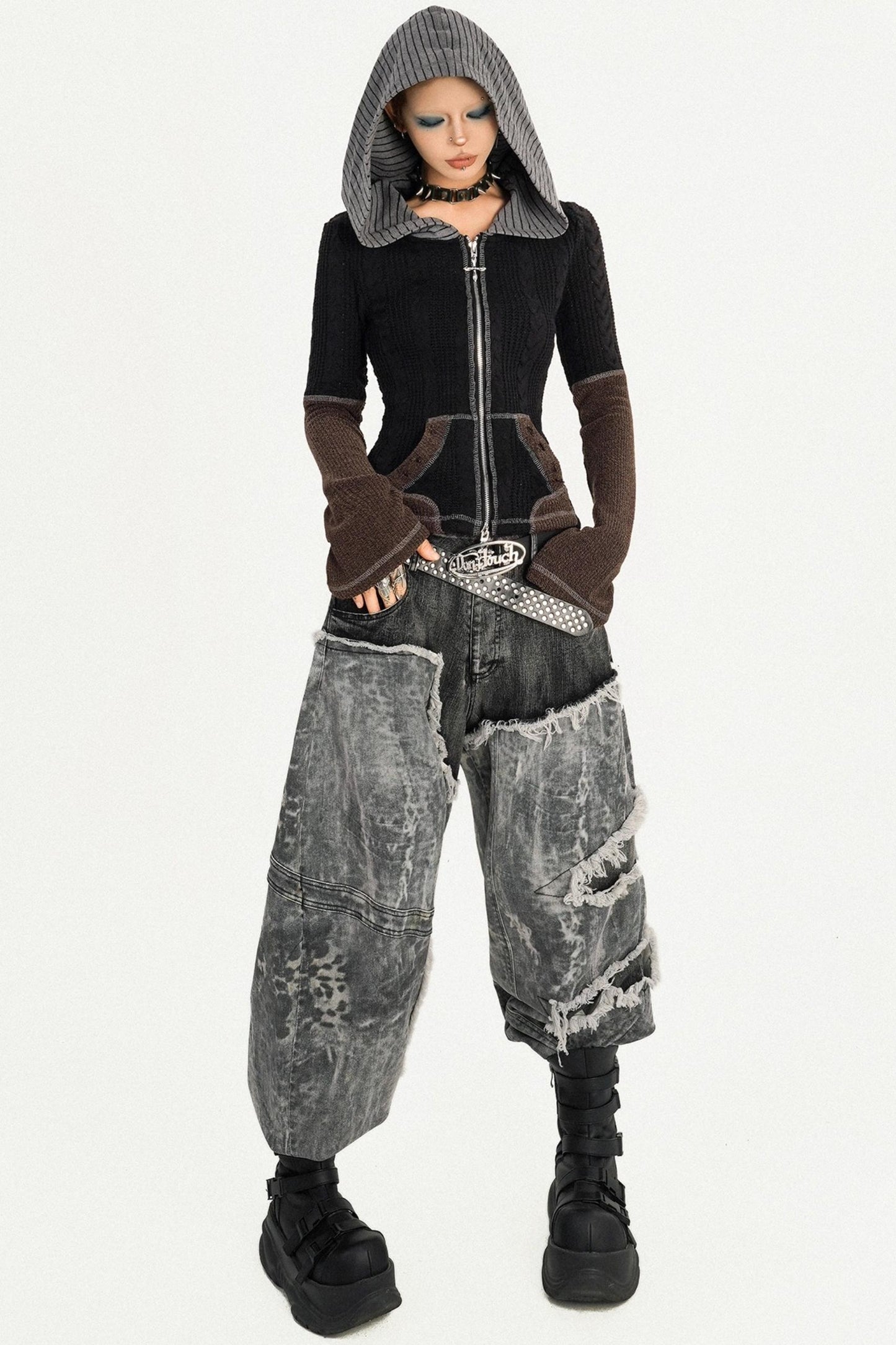 Retro Wasteland Color-Blocking Cardigan Jacket